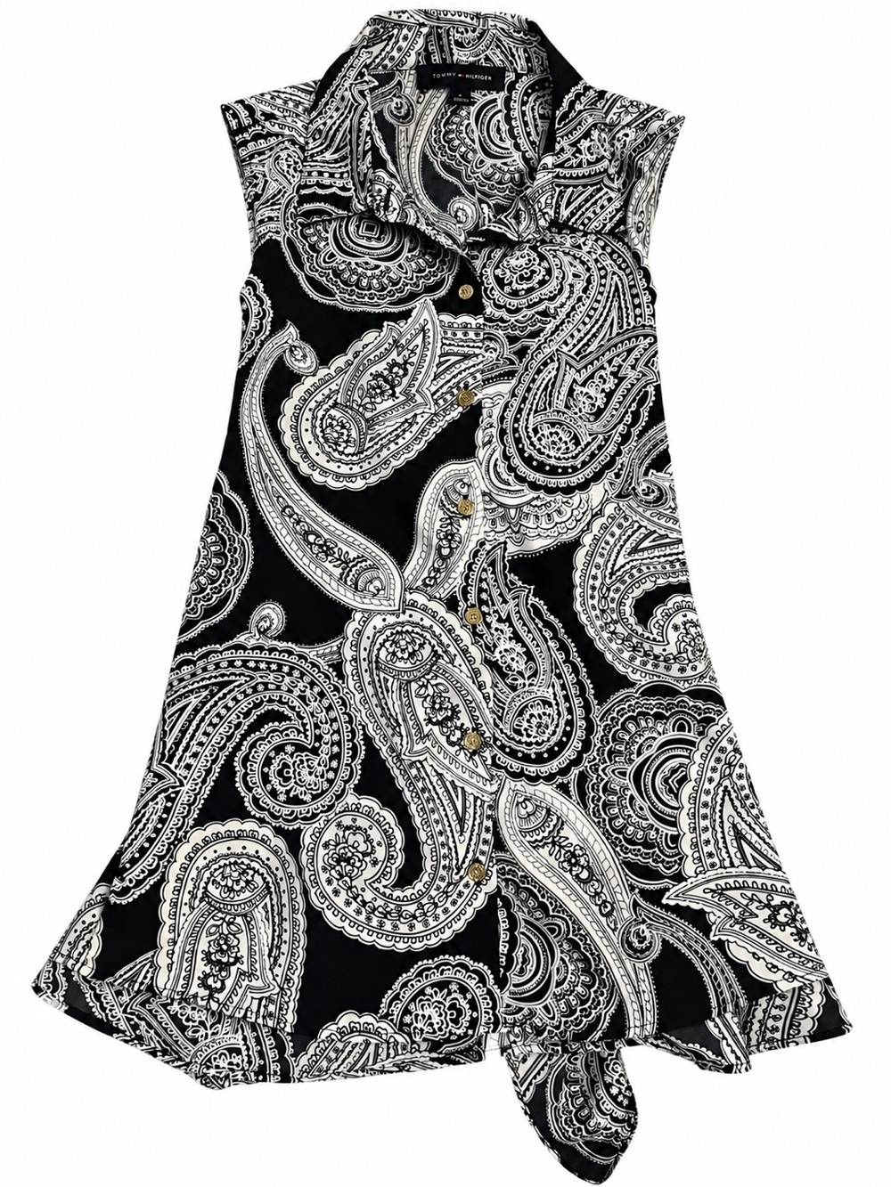 Tommy Hilfiger Black & White Paisley Tie-Front Sleeveless Top size medium